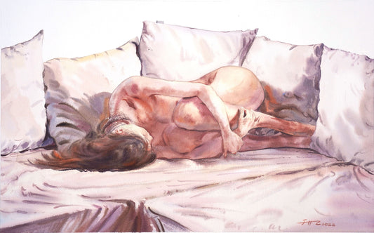 Original Watercolor Painting ｜Woman, female nude  on Sofa Handmade Artwork