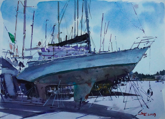 Original watercolor Painting ｜ Boat Yards | Handmade Artwork